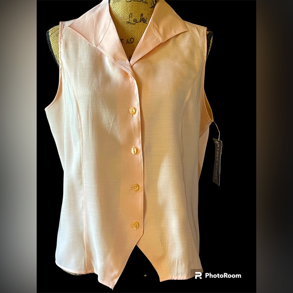 Karen Scott Large Peach Sleeveless Button Down  Top NWT